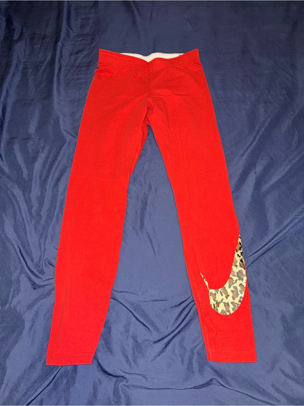 Nike Red Leggings with Leopard Swoosh Accent